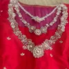 Red High Neck Blouse with Elegant Net Embroidery